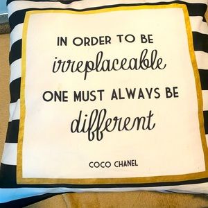 Coco Chanel quote throw pillow. 10” x 10”. Clean. Nylon polyester foam.